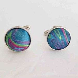 Gascoigne Silk Metal Cufflinks Teal Pink Green Silver Men's